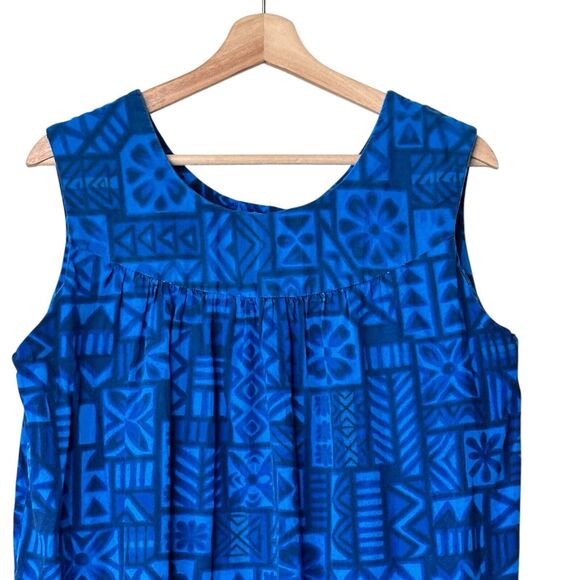 Vintage UI-Maikai hawaiian M dress Blue Muu Muu Sleeveless Midi dress - Picture 4 of 10